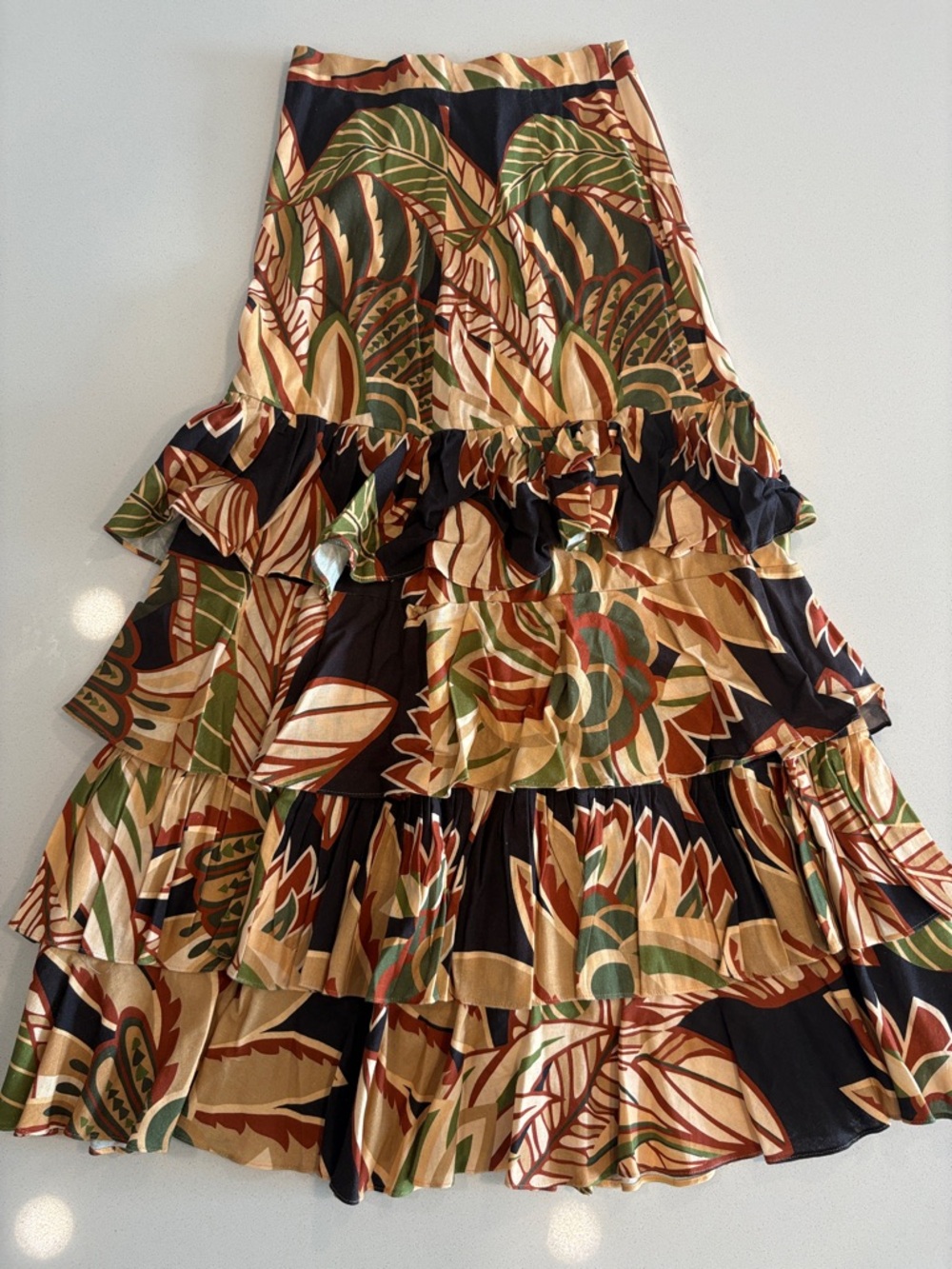 Zara Tropical Leaf Tiered Maxi Skirt in Green, Black, Cream - Picture 7 of 7